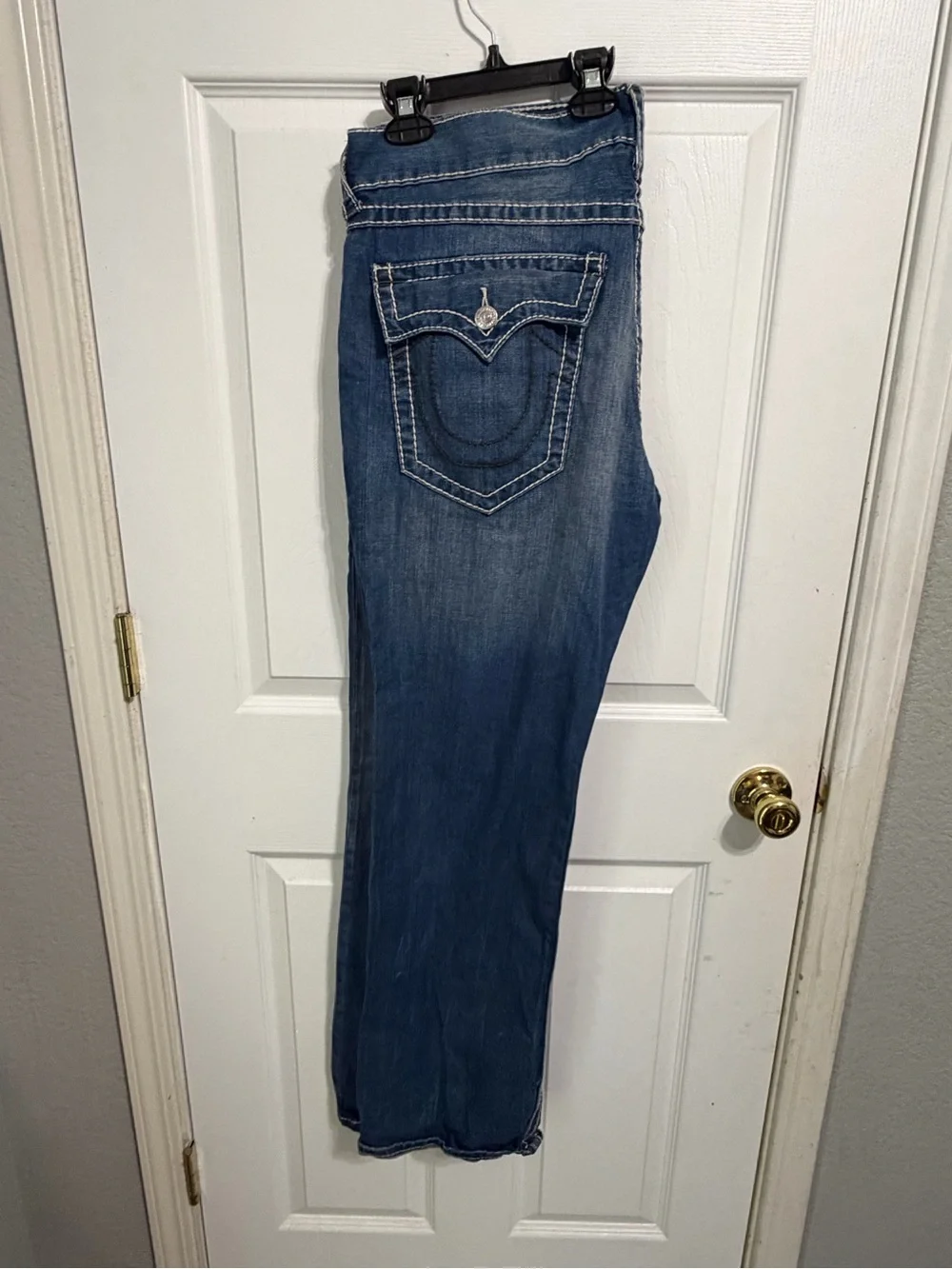 True Religion Men’s Straight Jeans in Medium Blue Denim